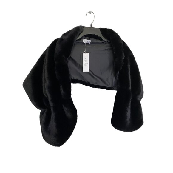 Tngan NWT Glam Rave Party Black Faux Fur Wrap Stole With Satin Lining Size S - Picture 3 of 9